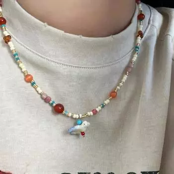 Украшения на шею с цветным камнем, ожерелье-чокер в этническом стиле, цепочка на ключицу из жемчуга для женщин Swallow