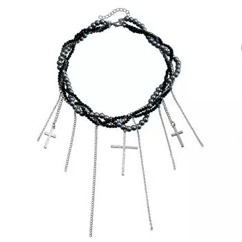 Украшения Нежный кулон-кисточка с крестом Стеклянные бусины-рис Цепочка для ключиц Тренд Многослойное ожерелье