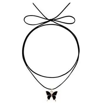 Украшения Персонализированная Бархатная Веревка Черный Имитация Перламутра Бабочка Сплав Подвеска Ожерелье Регулируемая Застежка
