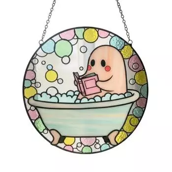 Украшения Призрак в ванной, читающий книгу, Милый призрак в ванной, читающий книгу, Акриловый ловец солнца, Хэллоуин, Украшение для ванной, Подвеска на окно розовый