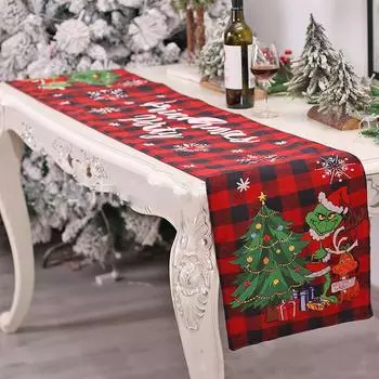 Украшения Рождественские красные клетчатые скатерти Кухонная скатерть Рождественские украшения Рождественские скатерти красный