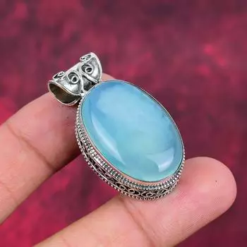 Украшения ручной работы из драгоценных камней Aqua Chalcedony, кулон из стерлингового серебра 925 пробы, уникальный дизайн, для женщин 1.65 Inches синий