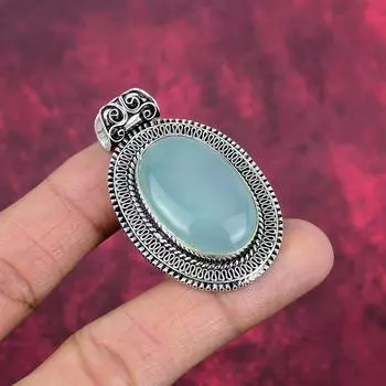 Украшения ручной работы из драгоценных камней Aqua Chalcedony, кулон из стерлингового серебра 925 пробы, уникальный дизайн, для женщин 2.04 Inches синий