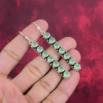 Украшения ручной работы из драгоценных камней Aqua Chalcedony, серьги из стерлингового серебра 925 пробы, уникальные дизайнерские украшения для женщин 2.91 Inches зелёный
