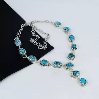 Украшения ручной работы из драгоценных камней с синей медью и бирюзой, ожерелье из стерлингового серебра 925 пробы, ожерелье из бирюзового серебра для жены, ожерелье унисекс, подарок для любви 20 синий