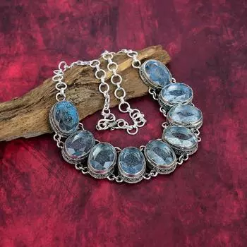 Украшения ручной работы из голубого триплетного опала с драгоценными камнями, ожерелье из стерлингового серебра 925 пробы с уникальным дизайном, для женщин Adjustable With 18 Inches синий