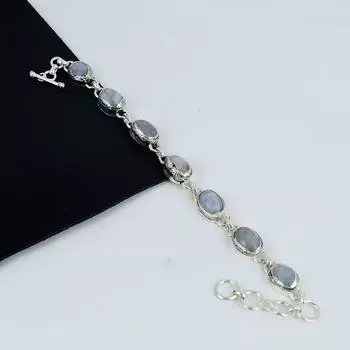 Украшения ручной работы из радужного лунного камня, браслет из стерлингового серебра 925 пробы, браслет из радужного лунного камня для жены, браслет унисекс, праздничный наряд в подарок 8 белый