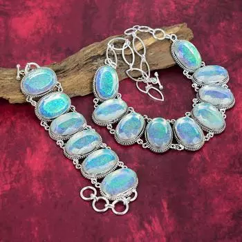 Украшения ручной работы из розового триплетного опала, украшения из цельного серебра 925 пробы, великолепный комплект украшений из браслета и ожерелья для сестры Adjustable With 8 -18 розовый