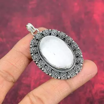 Украшения ручной работы из селенита, 925 пробы цельное серебро, эксклюзивный дизайн подвески с драгоценными камнями для сестры 2.24 Inches белый