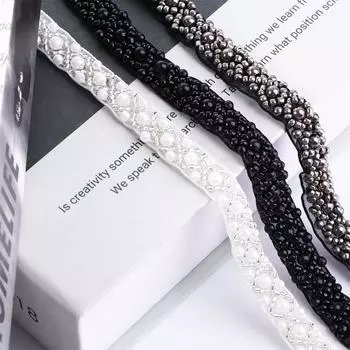 Украшения ручной работы из ткани, жемчуга, свадебная аппликация, сделай сам, бисерная кружевная отделка, платье, декоративная лента белый