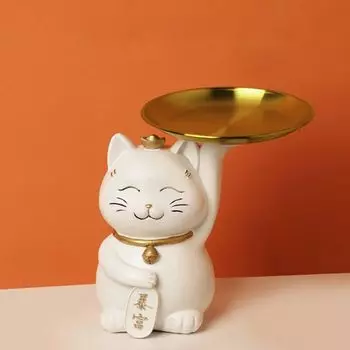 Украшения ручной работы Lucky Cat, большая емкость для хранения смолы, современная настольная статуэтка кошки белый
