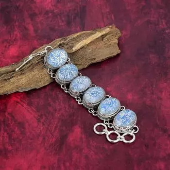 Украшения с эфиопским опалом, браслет из цельного серебра 925 пробы с драгоценными камнями, украшения ручной работы, на День памяти Adjustable with 8 inches синий