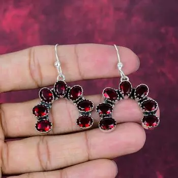 Украшения с красным гранатом, серьги из стерлингового серебра 925 пробы, украшения из драгоценных камней ручной работы, серьги ко Дню памяти 1.85 Inches