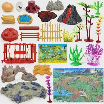 Украшения сцены с динозаврами юрского периода: Растение, дерево, вулкан, каменный забор, яйцо динозавра, аксессуары для песчаного стола Cactus