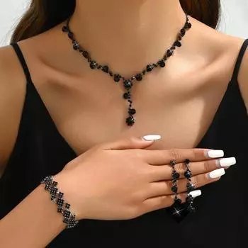 Украшения со стразами, ожерелье, серьги, браслет, трехкомпонентные украшения, аксессуары для невесты, свадебные аксессуары, универсальные