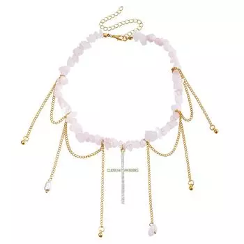 Украшения Стразы Крест Кисточка Цепочка на ключицу Персонализированный Молодежный Девушка Ветер Натуральный Камень Ожерелье золотой