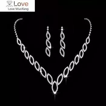 Украшения в форме листа, сверкающие стразы, ожерелье, серьги, комплект, очаровательный свадебный комплект ювелирных изделий для подружек невесты