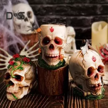 Украшения в виде черепа на Хэллоуин, реалистичное украшение в виде головы скелета из смолы, праздничная настольная фигурка для домашнего декора на Хэллоуин D