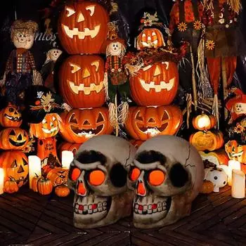 Украшения в виде черепа на Хэллоуин, реалистичные светящиеся черепа, работающие от батареек, светильники в виде черепа для сада, вечеринки на Хэллоуин, декора двора Skull