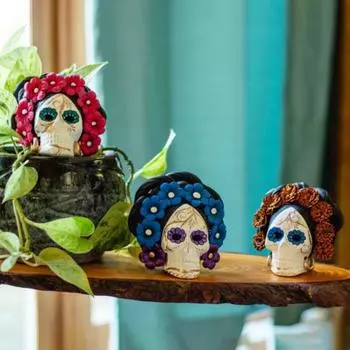 Украшения в виде черепа ведьмы, фигурка в виде черепа ко Дню мертвых, разноцветная, с узором, в мексиканском стиле, для женщин розовый