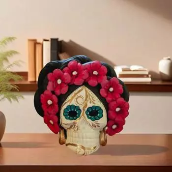 Украшения в виде черепа ведьмы Yousheng, День мертвых, фигурка черепа, разноцветная узорчатая статуэтка в виде женского черепа в мексиканском стиле для украшения дома оранжевый