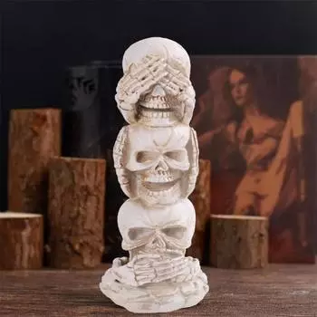 Украшения в виде черепа Yousheng на Хэллоуин, см., слышим, не говорим, не злим, сложенная в стопку фигурка черепа, башня из смолы, готическое украшение стола для домашнего декора вечеринки A