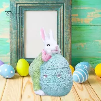 Украшения в виде пасхальных кроликов. Симпатичные расписанные вручную фигурки кроликов из смолы. Переносные украшения для пасхальных яиц. Коллекционные пасхальные кролики. зелёный/синий