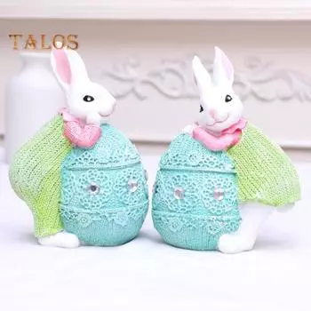 Украшения в виде пасхальных кроликов. Симпатичные расписанные вручную фигурки кроликов из смолы. Переносные украшения для пасхальных яиц. Коллекционные пасхальные кролики. зелёный/синий