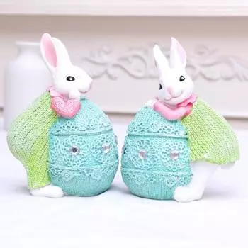 Украшения в виде пасхальных кроликов. Симпатичные расписанные вручную фигурки кроликов из смолы. Переносные украшения для пасхальных яиц. синий/зелёный