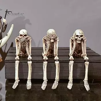 Украшения в виде скелета на Хэллоуин, сидящие фигурки черепов из смолы, подвижные суставы, статуэтки из костей скелета, реалистичное украшение для дома, книжной полки, стола A