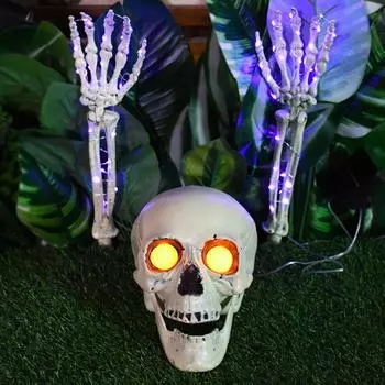 Украшения в виде скелета на Хэллоуин, светящиеся черепа, украшения для рук скелета, реалистичные светодиодные черепа, колья для двора B