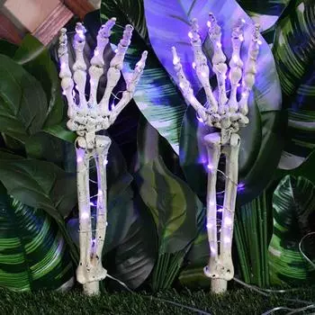 Украшения в виде скелета на Хэллоуин, светящиеся черепа, украшения для рук скелета, реалистичные светодиодные черепа, колья для двора B