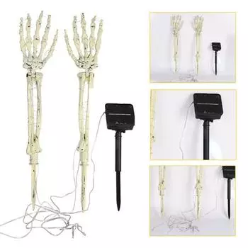 Украшения в виде скелета Yousheng на Хэллоуин, светящиеся украшения в виде черепа и руки скелета, реалистичные светодиодные знаки в виде черепа и кольев для украшения двора, газона, кладбища B