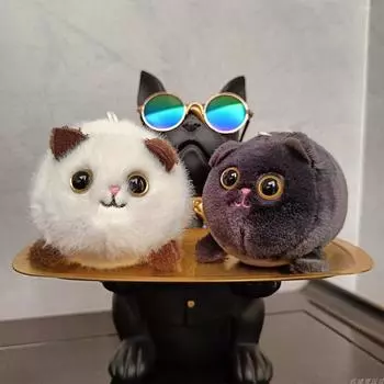 Украшения Животные Плюшевые Игрушки Кошка Хвост Виляющий Брелок Кошка Плюшевая Брелок Плюшевая Синяя Кошка Подвеска C