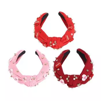 Украшенная стразами завязанная повязка на голову с сердечками, украшенная драгоценными камнями, повязка на голову на День святого Валентина Red