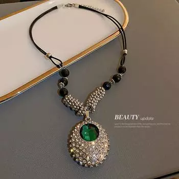 Украшенное бриллиантами овальное кристаллическое ожерелье, модная цепочка свитера в дворцовом стиле в стиле ретро, элегантное и роскошное обеденное ожерелье, женское