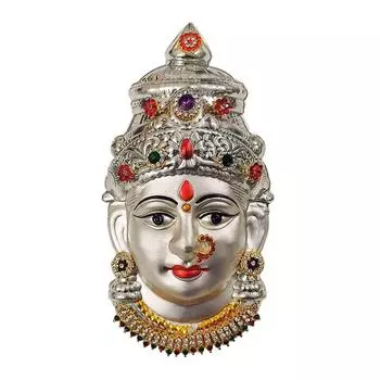 Украшенное серебряное лицо Аммавари - Лакшми Мукхота - Лицо Маты - Лицо Варалакшми