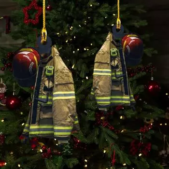 Украшенный кулон пожарного пожарного, индивидуальное кольцо, звезда, деревянное украшение, деревенское рождественское украшение, сувенир для дома 2024 1pcs
