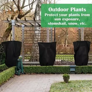 Укрытие для растений от холода Воздухопроницаемая противоморозная сумка с завязкой Многоразовая защита от замерзания Зимний щит для растений на открытом воздухе Деревья Кустарники L чёрный