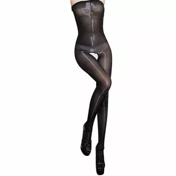 Ультра глянцевые чулки для тела, колготки для всего тела, сексуальное нижнее белье с открытой промежностью, ультра тонкие колготки, длинные колготки [Byuuu] (черный)