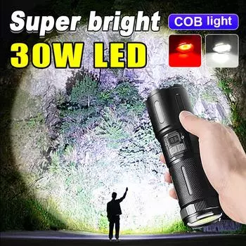 Ультра яркий фонарик 30 Вт светодиодный мощный фонарик перезаряжаемый фонарик COB лампа телескопический зум ручной фонарь уличный фонарь Kit A чёрный