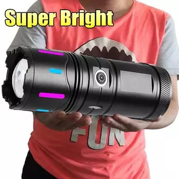 Ультра яркий фонарик 30 Вт светодиодный высокомощный фонарь с флуоресцентным светом, масштабируемая лампа, встроенный аккумулятор 3600 мАч, мощный фонарь для кемпинга B-20WLED чёрный