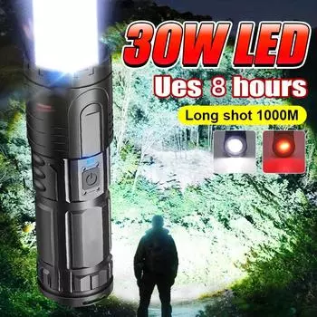 Ультра-яркий фонарик 99000 люмен, встроенный аккумулятор большой емкости, перезаряжаемый фонарик с зумом, водонепроницаемый светильник, уличный фонарь built-in battery чёрный