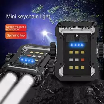 Ультра яркий фонарик-брелок с функцией громкой связи с регулируемой яркостью, водонепроницаемый перезаряжаемый налобный фонарь, светодиодный рабочий фонарь чёрный