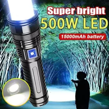Ультра яркий фонарик, мощный светодиодный фонарик мощностью 500 Вт, COB-фонарь, масштабируемая лампа, встроенный аккумуляторный фонарь, перезаряжаемый фонарик C-120W, 18650, Type-C