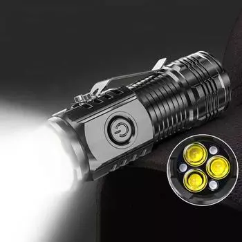 Ультра-яркий фонарик с высоким люменом, водонепроницаемый светодиодный размер, компактный портативный перезаряжаемый аварийный фонарь, снаряжение для кемпинга чёрный