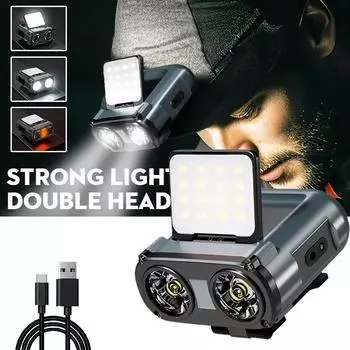 Ультра яркий мини перезаряжаемый светодиодный налобный фонарь с клипсой на кепке, водонепроницаемый датчик, фонарик налобный фонарь для рыбалки серый