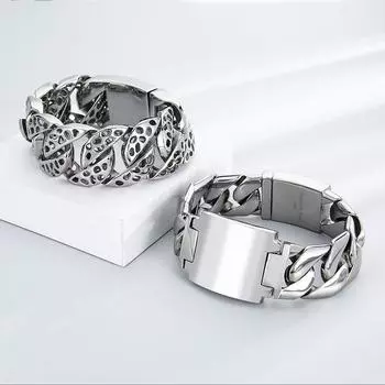 Ультра-широкий мужской браслет из нержавеющей стали в стиле панк, модный мужской браслет с преувеличенной полой рукой, украшение для руки, может быть выгравирован