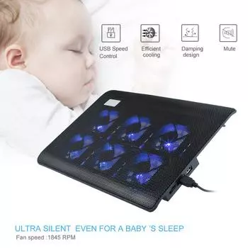 Ультра тихий кулер для ноутбука Регулируемая тонкая охлаждающая подставка для ноутбука с 6 вентиляторами