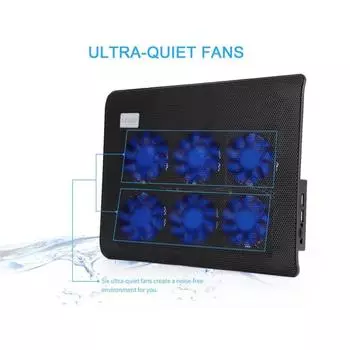Ультра тихий кулер для ноутбука Регулируемая тонкая охлаждающая подставка для ноутбука с 6 вентиляторами